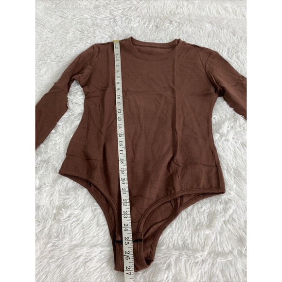 Fleece Bodysuit Size L Brown Women's Long Sleeve Jumpsuit Snaps - Picture 8 of 12